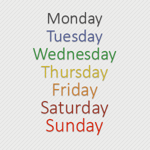 Список дней недели по-английски (названия по порядку)