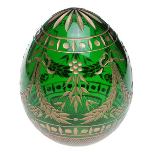Яйцо пасхальное в стиле Фаберже. Хрусталь изумрудного цвета, гравировка.