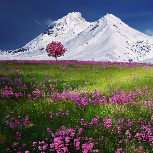 Пазл онлайн: Цветущие луга и горы в Альпах