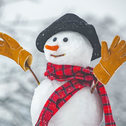Пазл онлайн: Весёлый снеговик в перчатках
